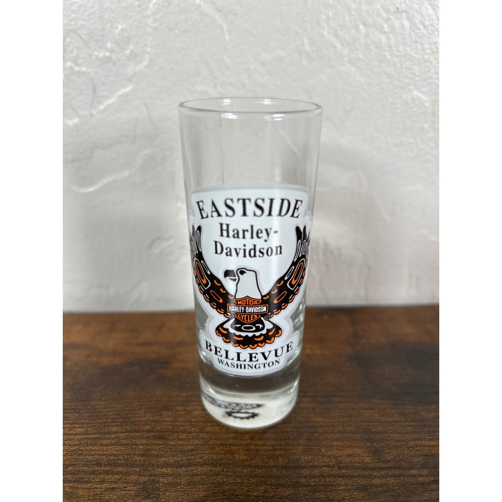 Harley-Davidson Eastside Bellevue Washington Eagle Shot Glass Tall Shooter Clear